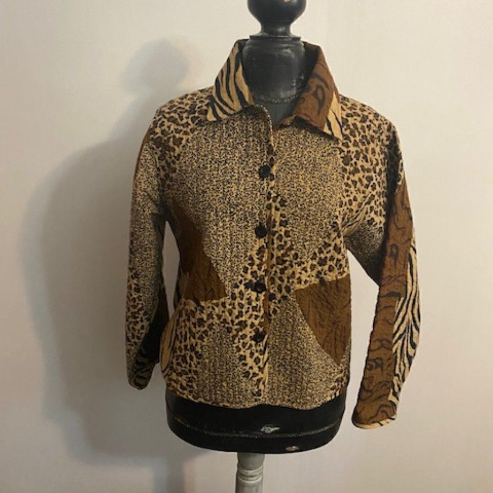 Keren Hart Quilted Leopard print button-front jacket, size XL